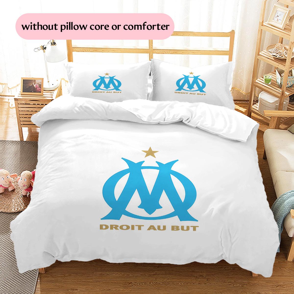 Olympique de Marseille Pattern Bedding Quilt Set  Home Decoration  Gift (1 * duvet cover + 2 * pillowcase  without core) 135x200cm
