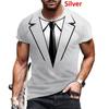 Summer Fake Suit Bow Print Men's T-shirt Tailcoat Tie Fashion Short Sleeve Round Neck Plus Size Comfortable Top