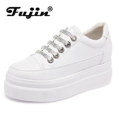 Fujin 8cm platformu kama ayakkabı kadın ayakkabı hakiki deri Bling Bling dantel beyaz ayakkabı ilkbahar sonbahar yaz ayakkabı ayakkabı
