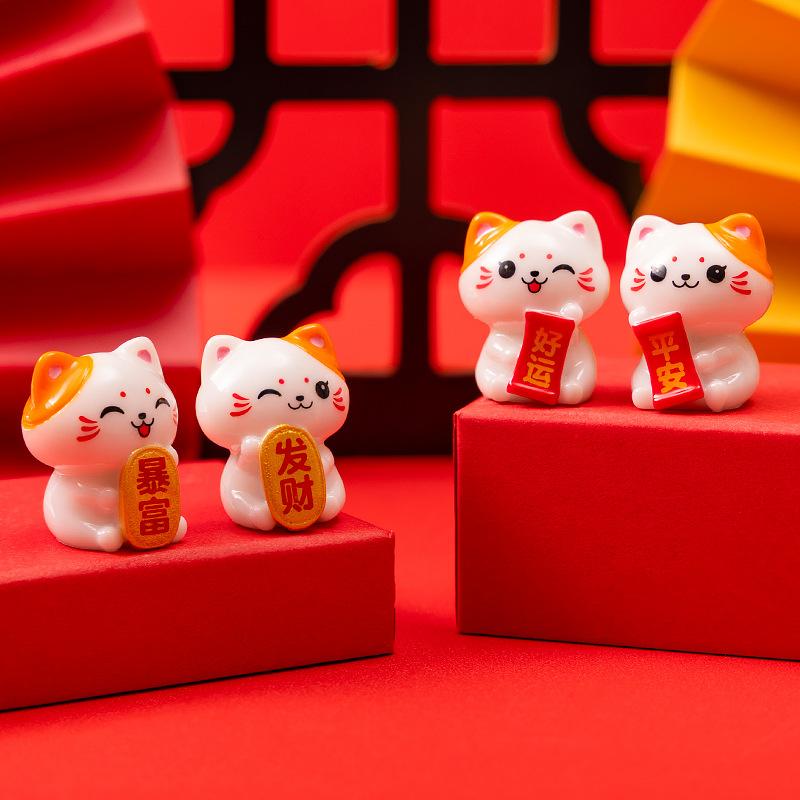 Mikro-Landschaft Niedliche Maneki Neko Figuren, Heim-Desktop-Auto-Figuren, Kunstharz-Handarbeiten, Dekorative kleine Figuren