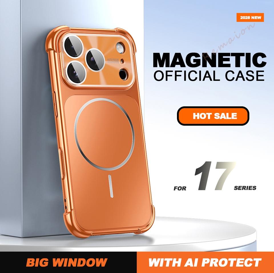 Magnetic Phone Case For iPhone 17 13 14 15 16 Pro Max Air Magsafe Official Big Windows Shockproof Protector Cover