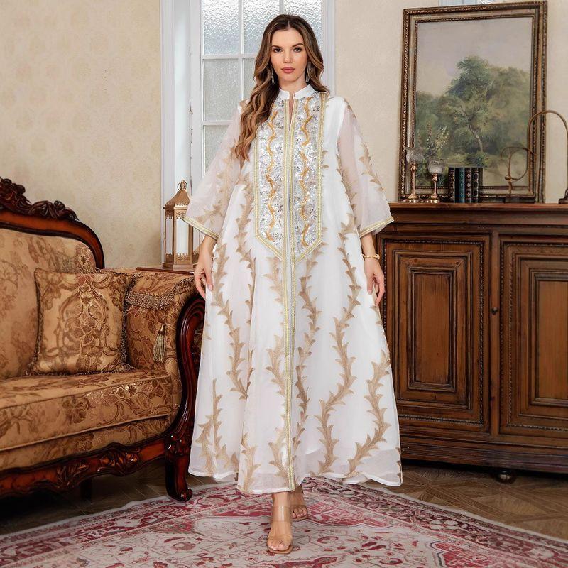 2025 Indonesia New Heavy Industry Mesh Embroidery Robe Dubai Party Dress Middle East Long Dress Women Robe Dress