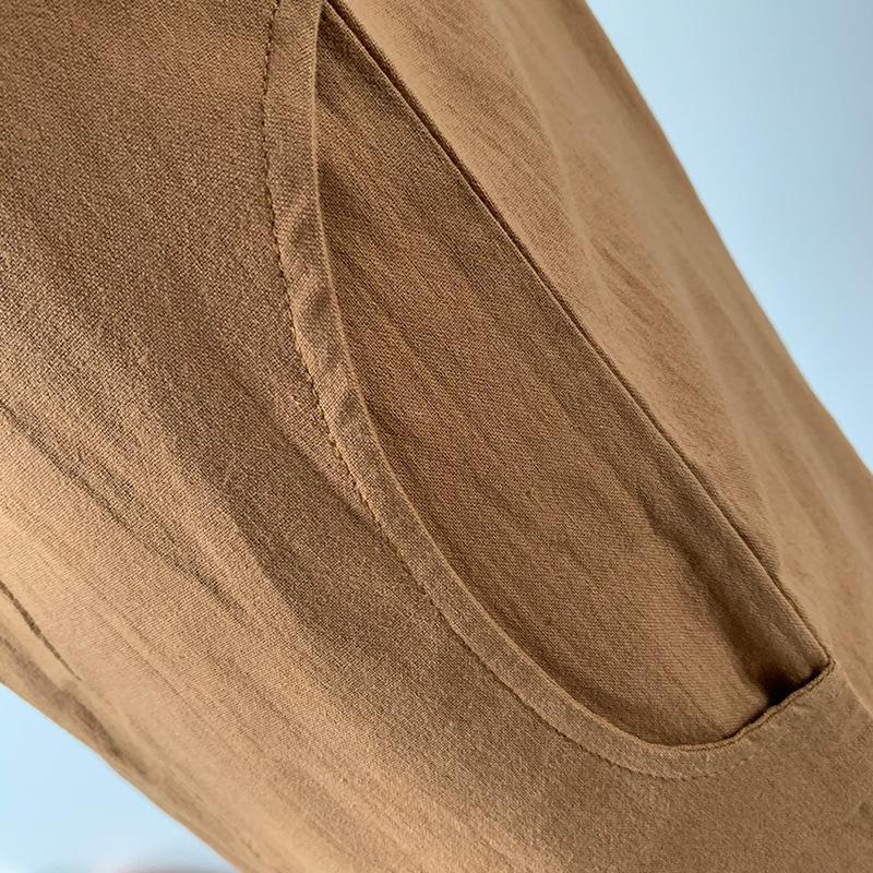 Pantalon d'été pour femmes couleur unie double poche pantalon long ample pantalon femme coton lin