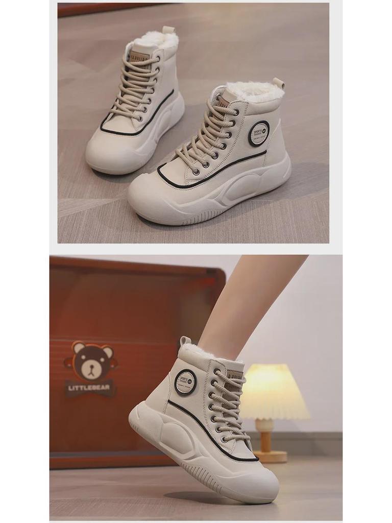 Women's High-Top Cotton Velvet Winter Sneakers, 2025 New Versatile White Athletic Shoes MX-5507