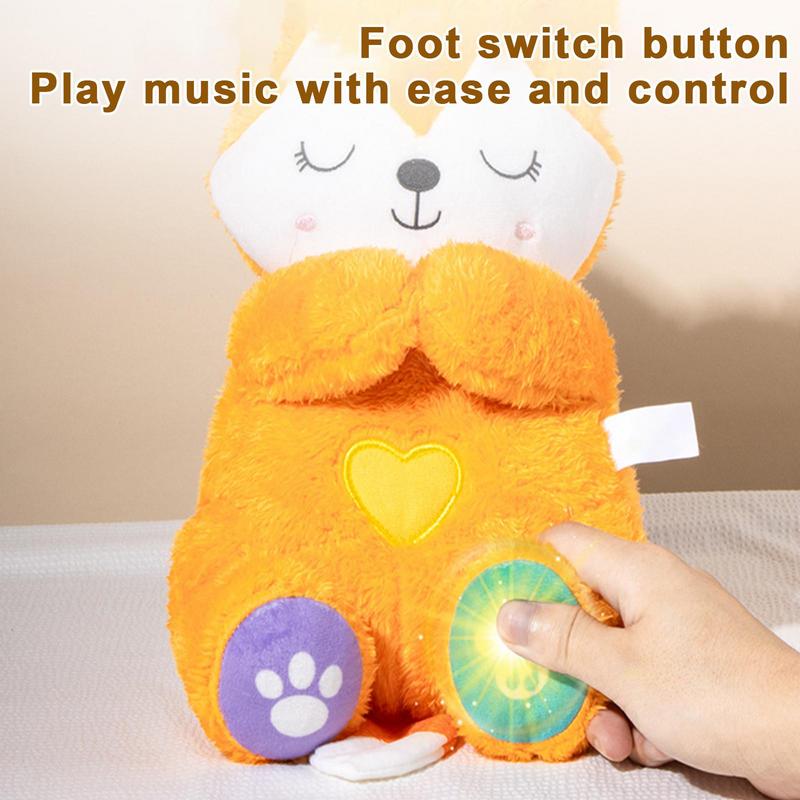 Breathing Stuffed Animal Musical Light Up Fox Plushies Children Huggable Plushies Cartoon Animal Doll for Home Nursery