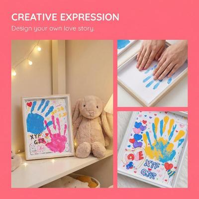 DIY Couple Hand Paint Shadow Box 12-Color Paint Set Display Frame Wooden Handprint Photo Frame Gifts