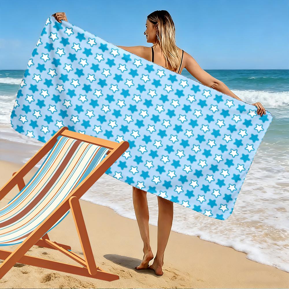 Blue and White Star Pattern Design Beach towel quick-drying for travel outdoor sports jogging beach and swimming