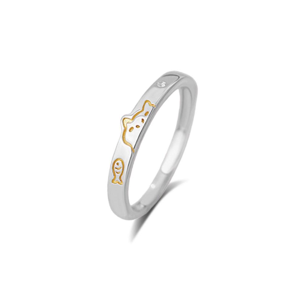 Sterling Silver S999 Sweet Meow Cat Series Couple Rings - Fresh, Playful Cartoon Gift for Girlfriend.