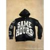 Vintage Letter Patch Print Hooded Cardigan Loose Fit Streetwear Women