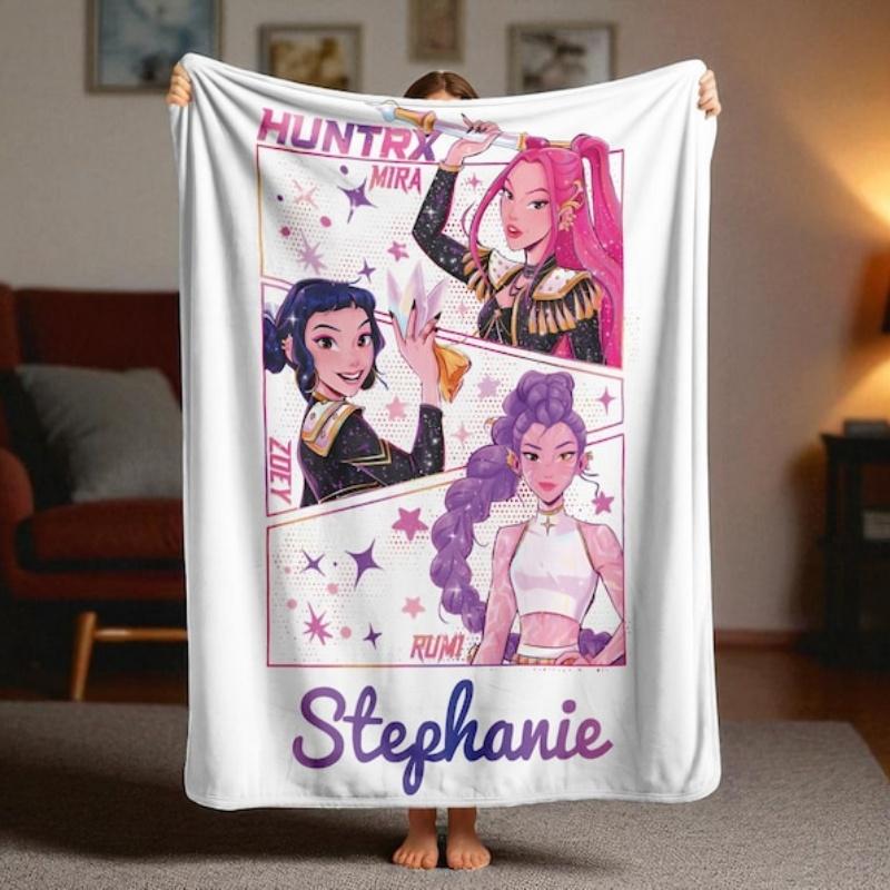 KPOP Gift Flannel Blanket Name Custom D-Demon-Hunters Blankets For Office Sofa Camping Birthday Gifts For Girls Home Decor