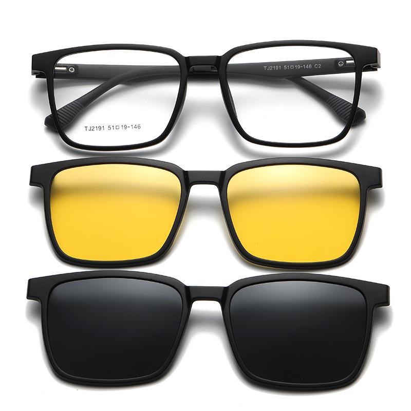 2191 Polariserade Nattseende Clip-on Glasögon för Män & Kvinnor - Magnetiska, Fyrkantig Ram, Myopi-Kompatibla Solglasögon