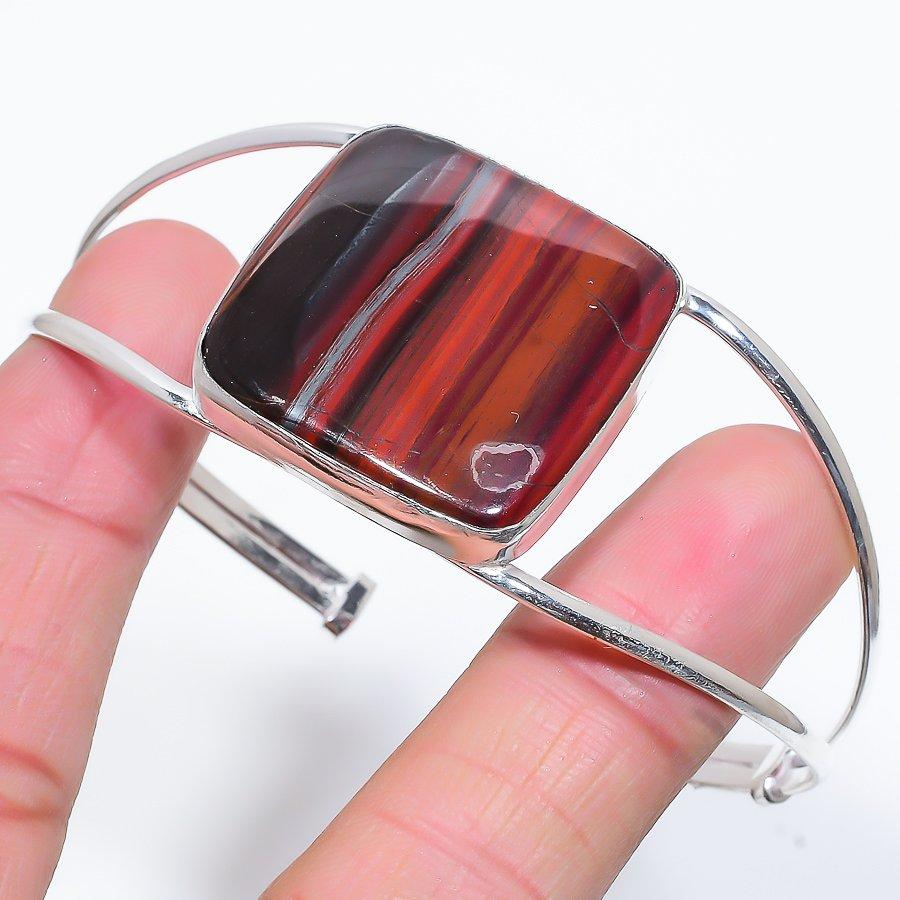 

Регулируемый браслет-манжета ручной работы с железно-красной яшмой и драгоценным камнем в этническом стиле SR-9235