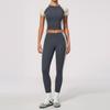 Zechuang nude yoga set for women, crew neck short-sleeve high-waisted pants, high-stretch slim-fit fitness wear