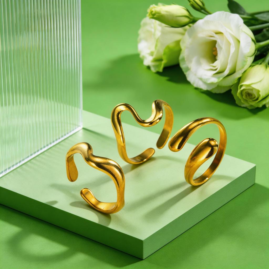 3pic Set Geometric Wavy&Water Drop Ring Women's Stainless Steel Rings Hip Pop Party Set Jewelry Gift
