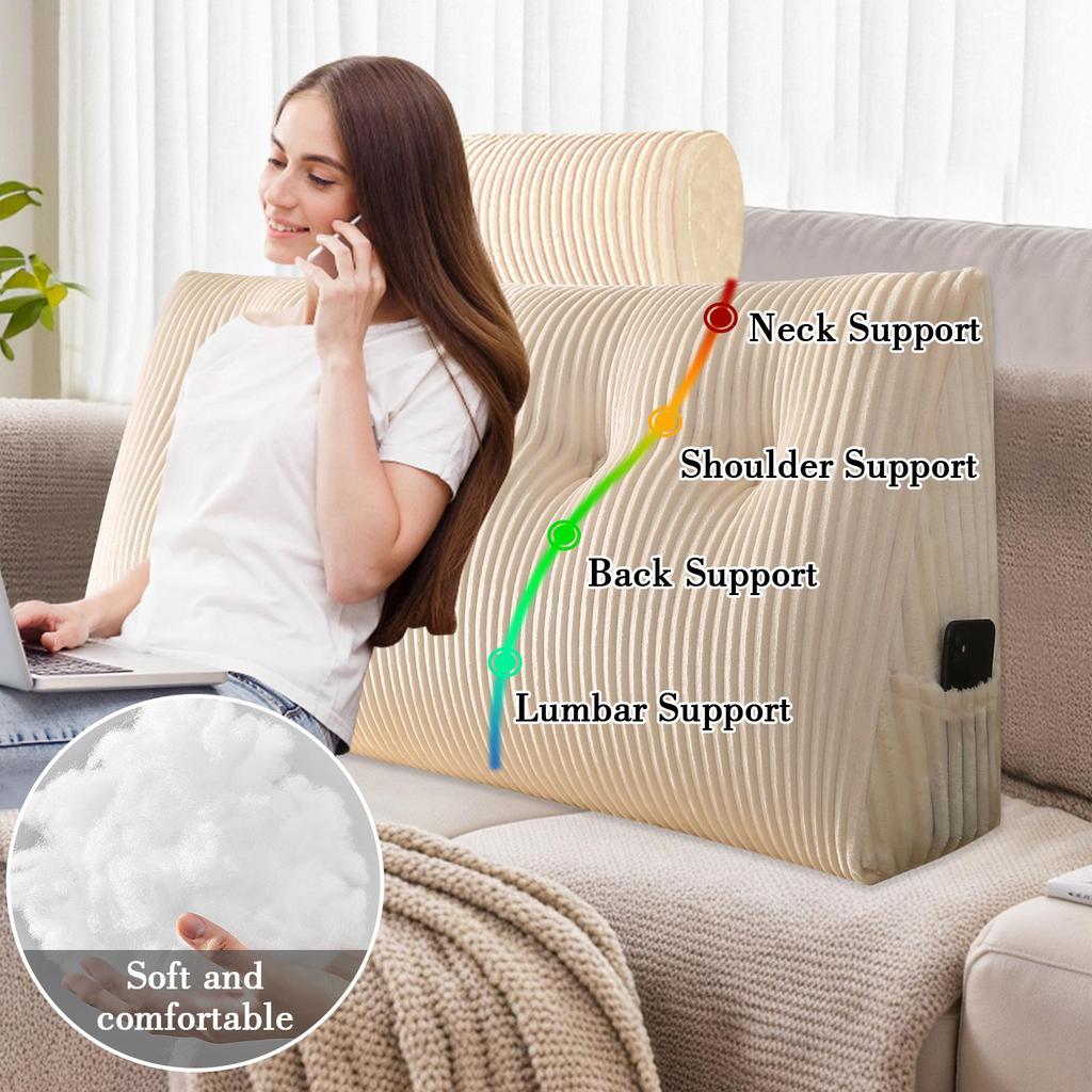 Wedge Headboard Pillow Triangle Cushion Waist Support with Neck Pillow