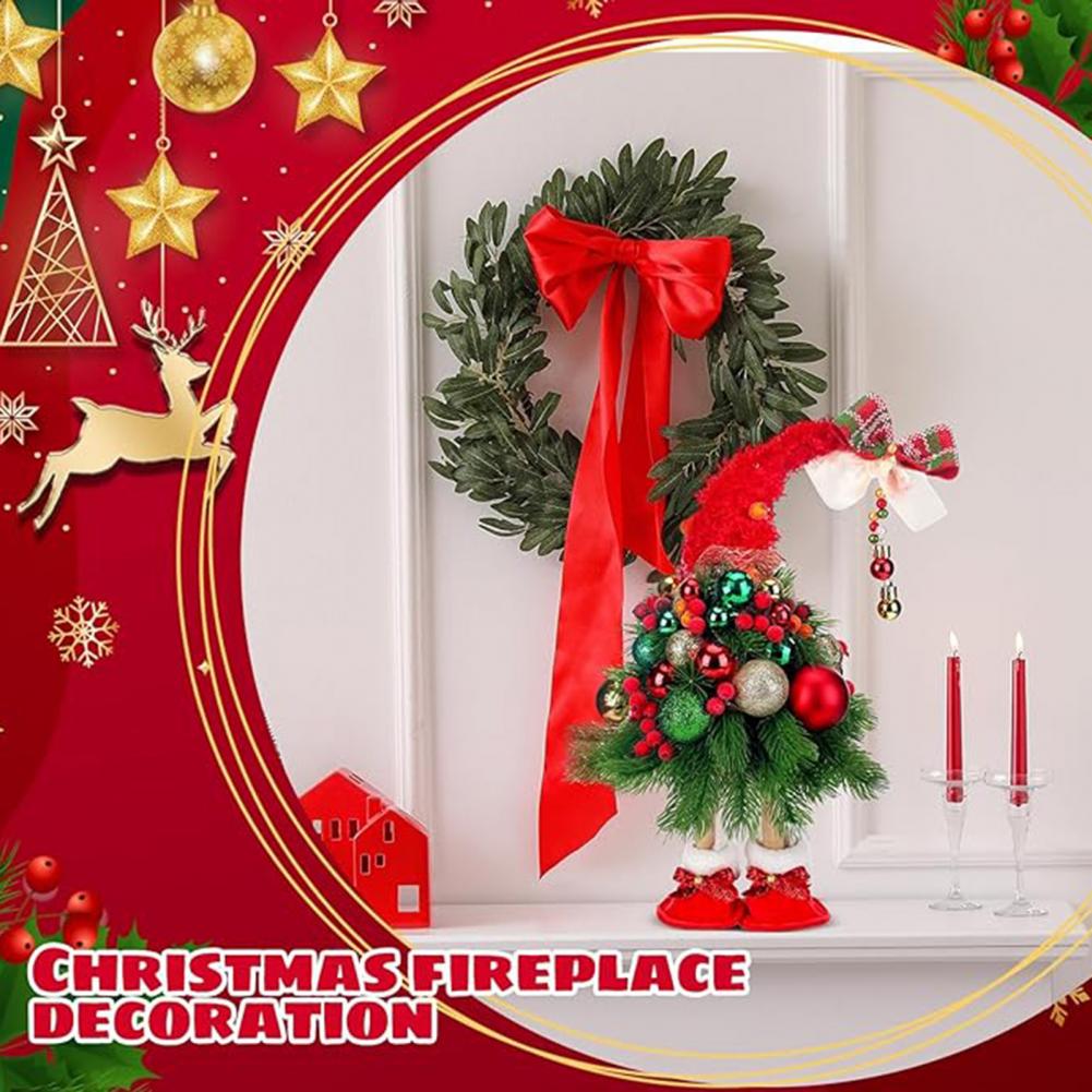 Gnomes Tree Figurine Christmas Decorations Handmade Christmas Tree Gnome Figurines with Ball Ornaments for Tabletop