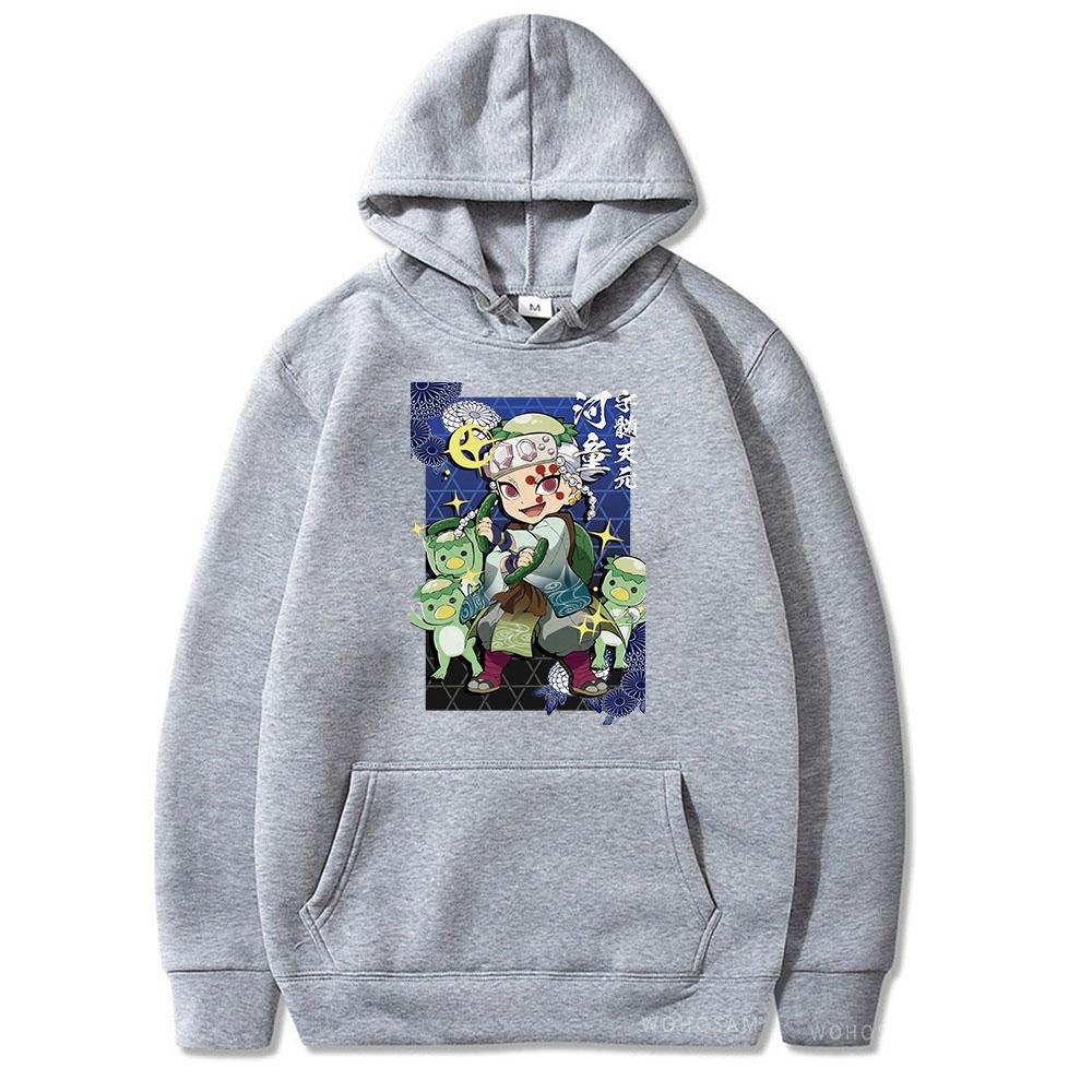 Uzui Tengen Demon Slayer Hooded Sweatshirts Kawaii Cartoon Print Pullover Casual Women Men Fashion Oversized Teenager Patchwork Clothes