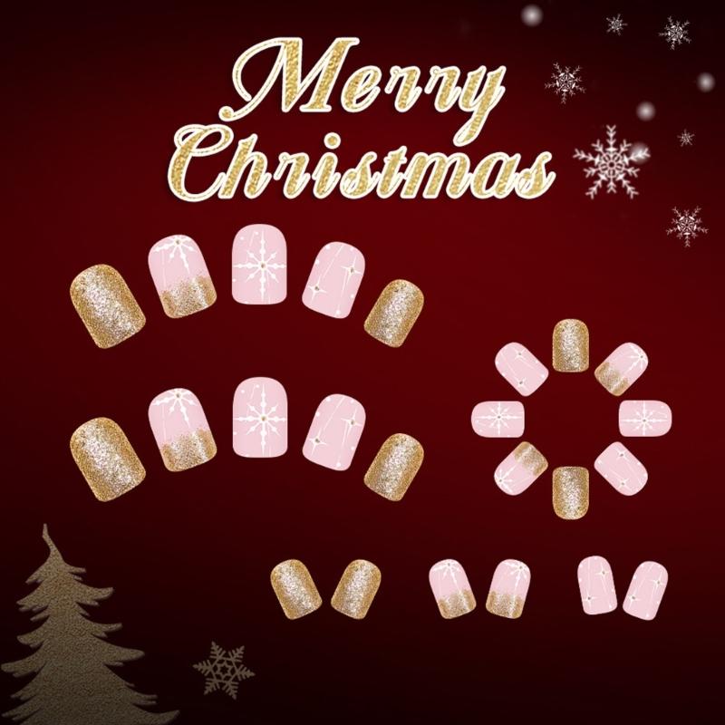 Reusable French Tip False With Sparkling Snowflakes No Required Holiday Manicure ABS Art For Women And Ideas