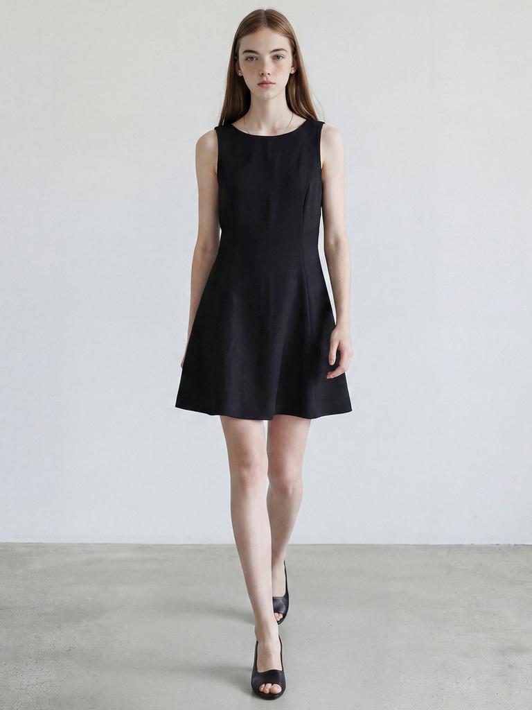 STAY WITH ME Cotton A-Line Panel Dress_Black