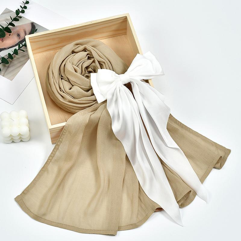 

Модальный хиджаб с бантом Район Хлопок Шали Мусульманские хиджабы для женщин Однотонный шарф Большой размер Головной платок Исламский тюрбан Повязка на голову 190*85см