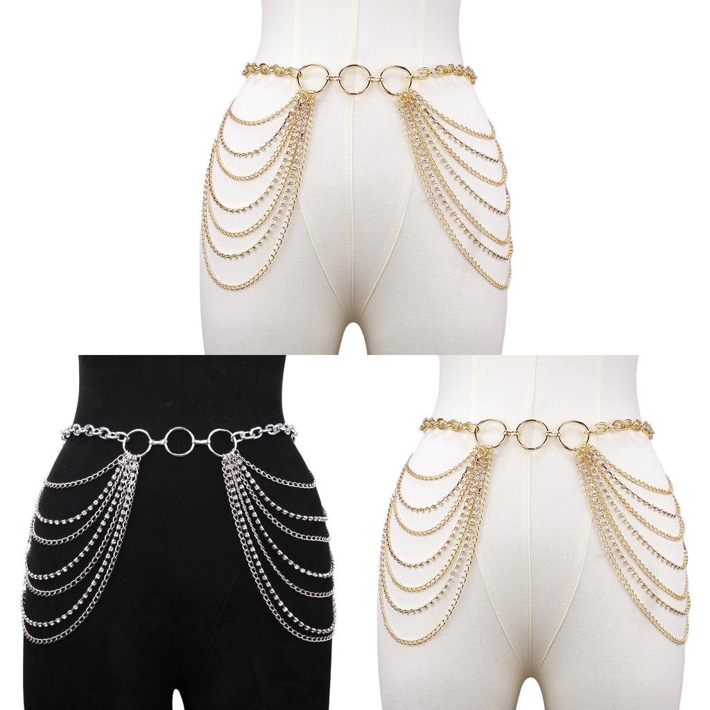 Europen Metal Multilayer Chain Waist Chain With Water Drip Embellishments For Beachwear Women