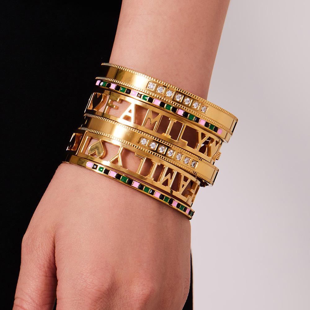 18k Gold-Plated Stainless Steel Bracelet with 5A Zirconia & Hollow Letter Buckle
