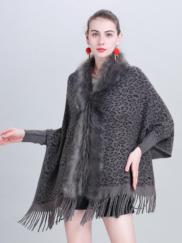 New Faux Fur Collar Imitation Cashmere Women Scarf Winter Vintage Leopard Poncho Warm Thick Wrap Capa Para Mujer Pashmina Shawl