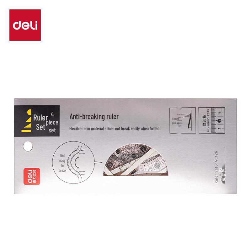 Deli VC126 Transparent Ruler & Protractor Set: Anti-break, Straight/Square for Students VC126 Ruler Set
