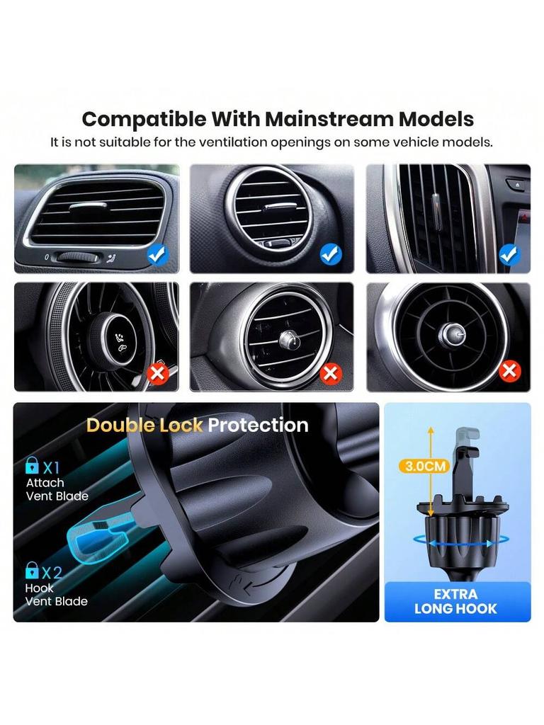 Car Phone Holder Mount, [Upgrade Auto Locking] Universal Phone Holder With Hook Clip For Car Air Vent Compatible With Cellphones