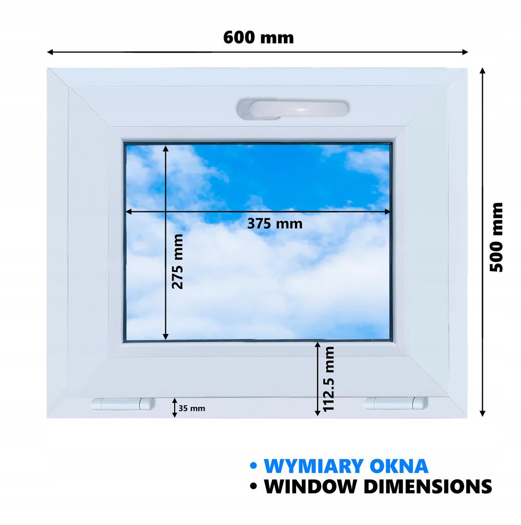 Ventana Blanca PVC Oscilobatiente 60X50 Nueva 600X500, Oscilante Desde Arriba Doble Acristalamiento