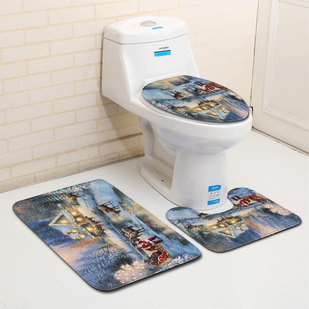 Christmas Bathroom Floor Mat Toilet Three-Piece Set