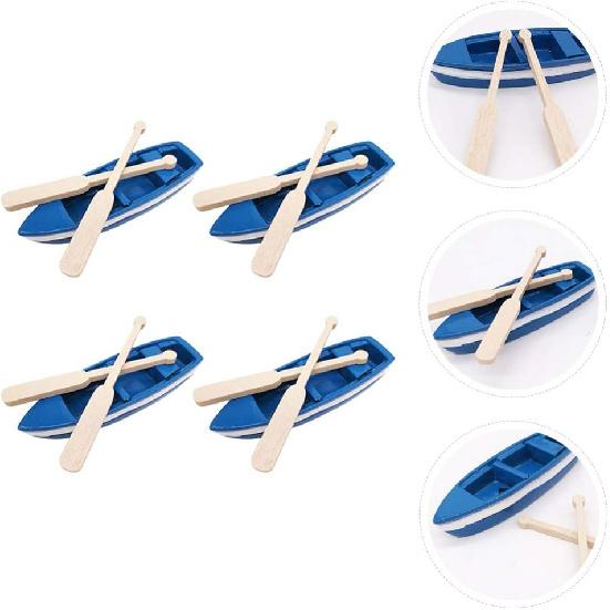 Home Decor 4 Sets Miniature Boat with Oars Resin Canoe Model Figurines Mini Nautical Ocean Beach Scene Ornament for DIY Micro Landscape Accessories