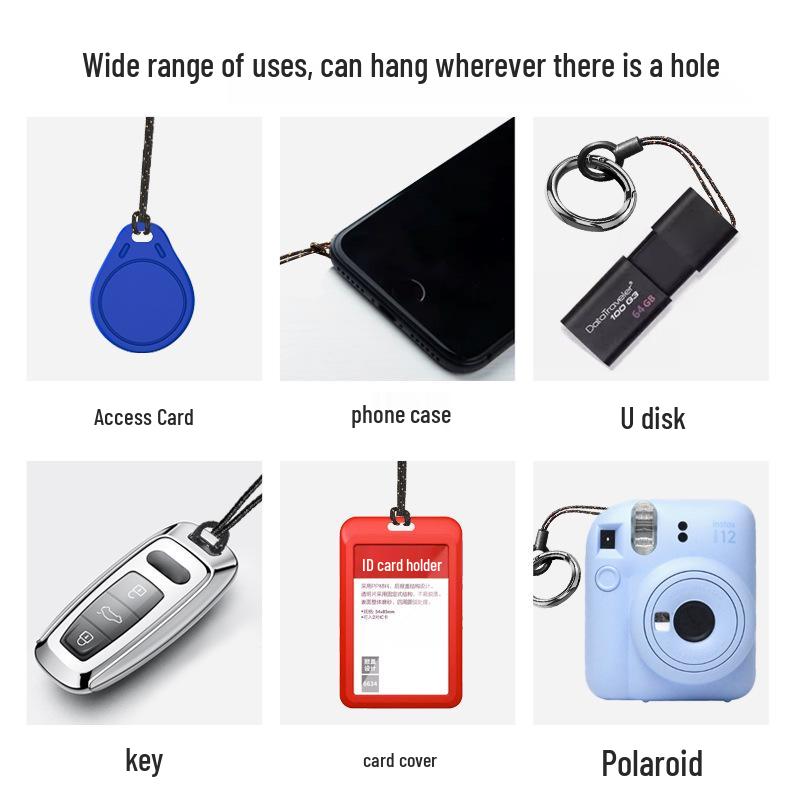 Men's Black Car Keyring & Mobile Phone Lanyard with Anti-Lost Finger Ring & U Disk Attachment