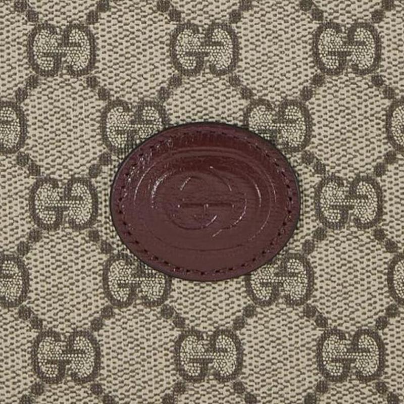 Gucci GG Retro Series Presbyopic Logo Snap Closure Canvas and Leather Card Holder Wallet Passport Bag Men's Burgundy and Brown