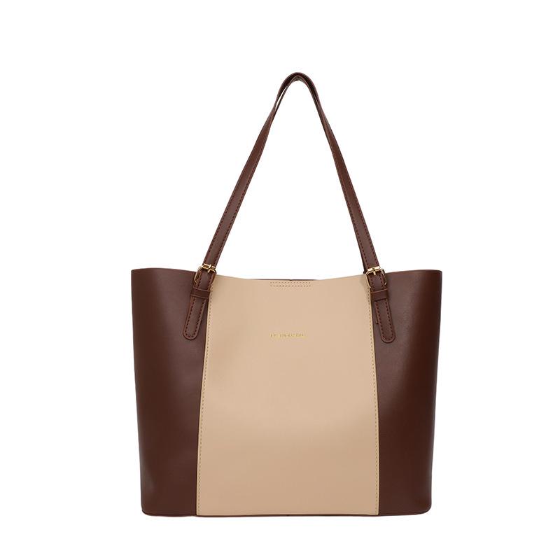 Korean Style Color Block Large Capacity Tote Bag - Women's Fashionable High-End Versatile Shoulder Bag
