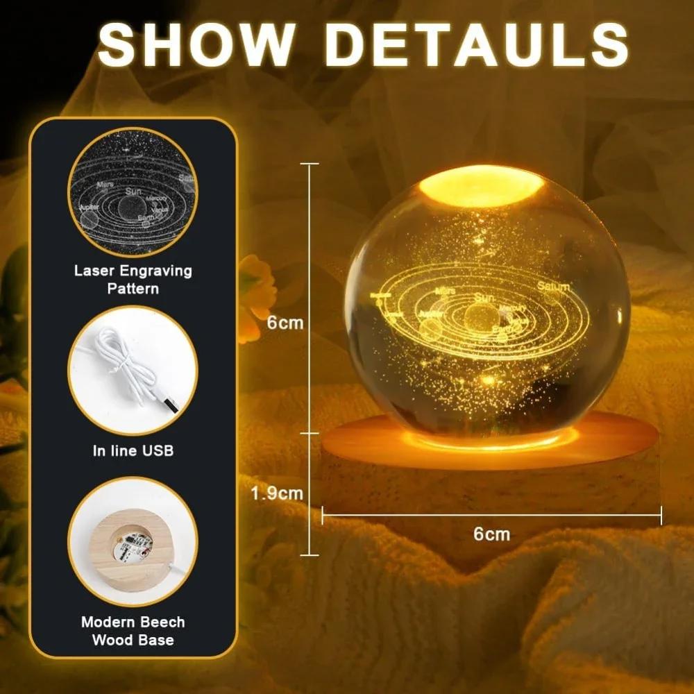 Hot 6cm 3D Crystal Ball Stitch Pikachu Wooden Base with 6cm Crystal Ball Planet Night Light Laser Carving Children's Gifts