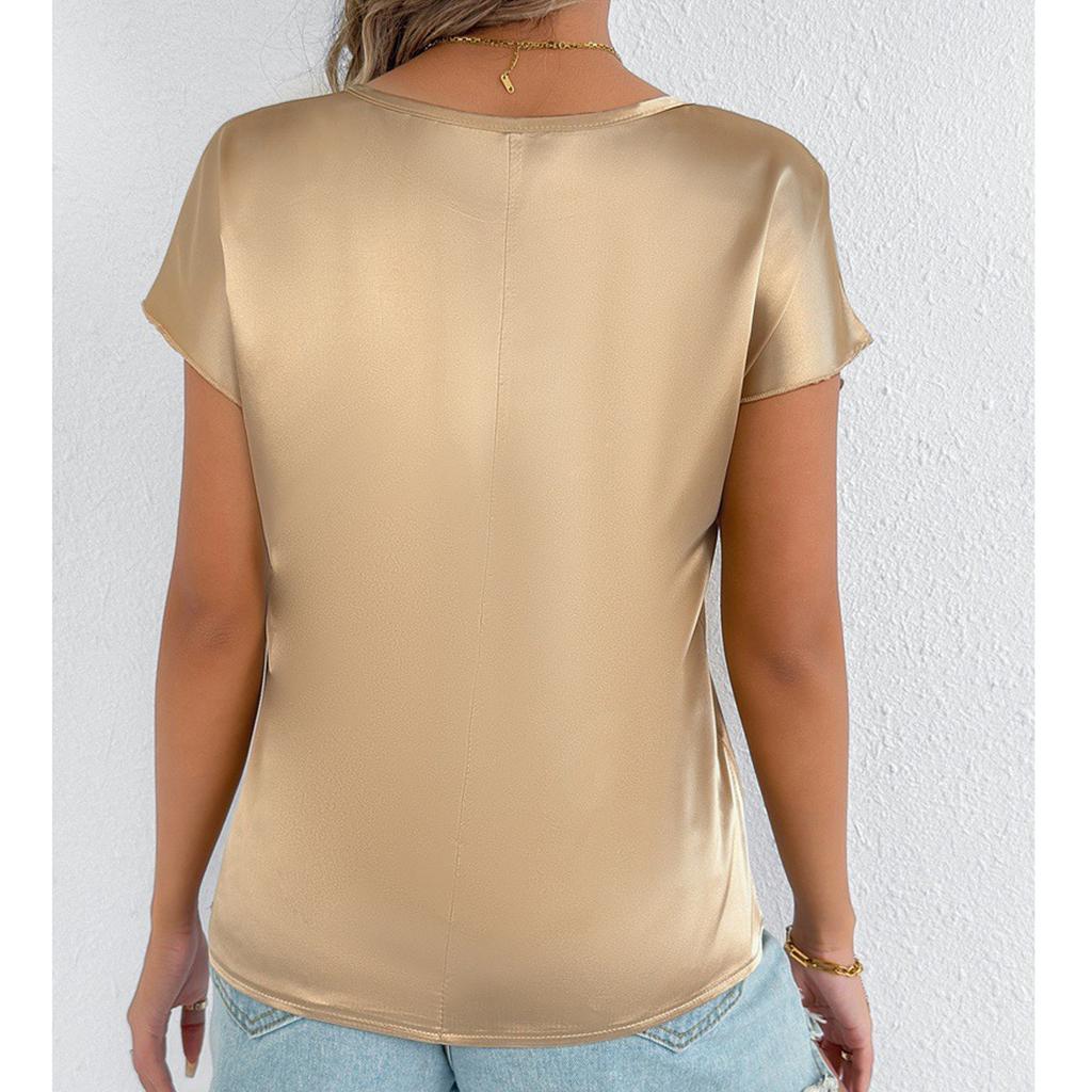 Damen Modisches Lässiges Einfarbiges Rundhals Kurzarm-Top Kurzarm-Top
