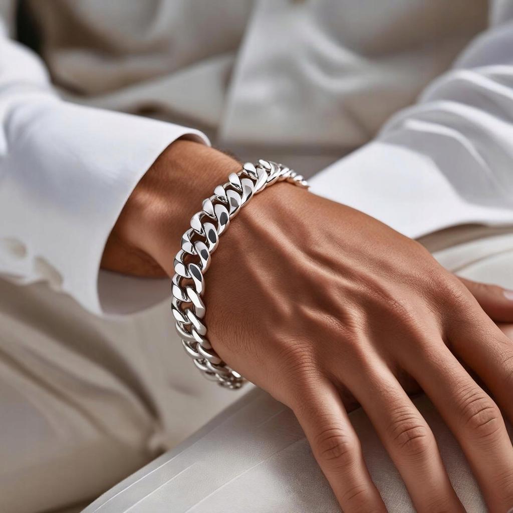 FULL Silver Men' Bracelet 925 SILVER Thick 8mm DIAMOND