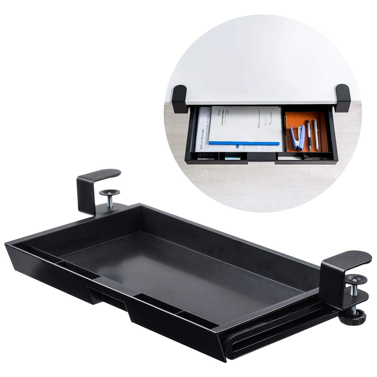 

Sanwa Direct Дополнительный выдвижной ящик, Тип зажима, Совместимый с A4, Грузоподъемность 10 кг, Полистирол, Черный, 100-KB007