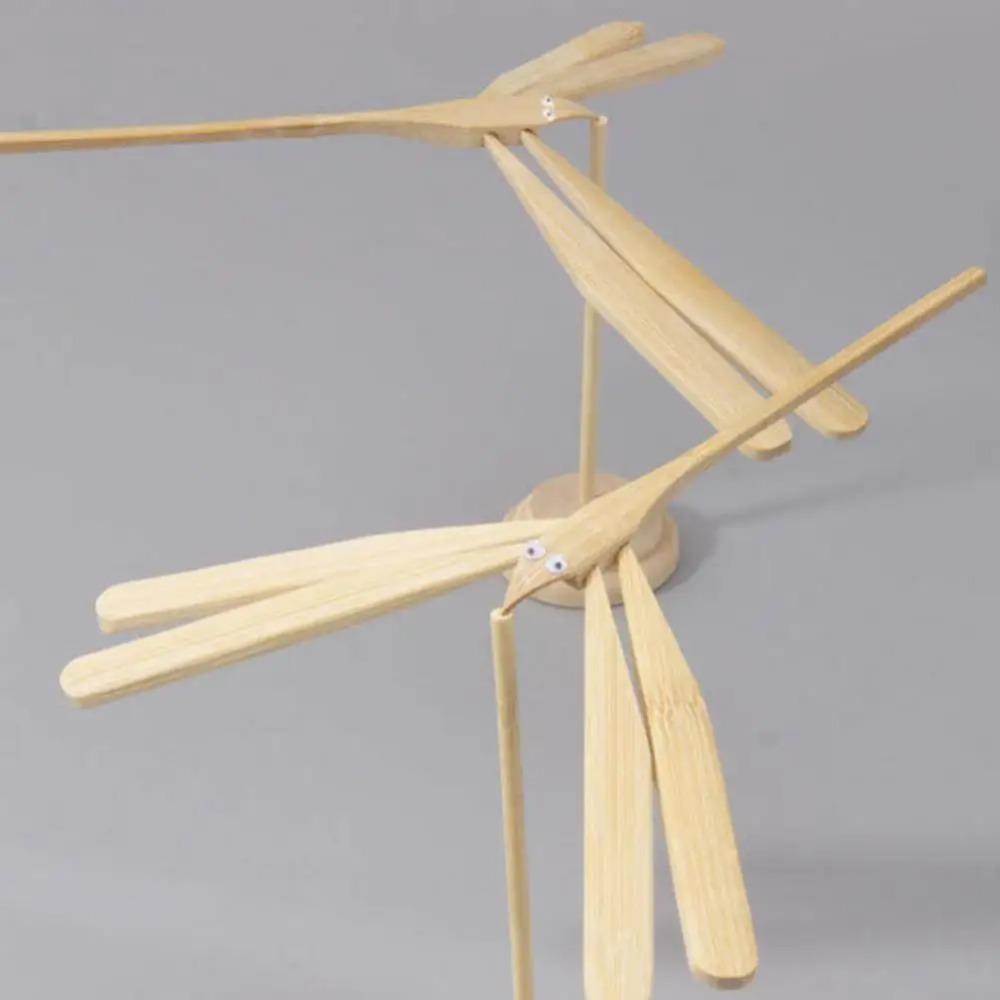 Bamboo Dragonfly Wind Power Balanced Rotating Model Wooden Craft Desktop Ornament Kids Toy