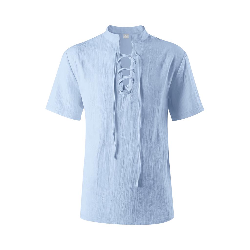 Men's Short Sleeve Cotton Linen Shirt for Casual Everyday Wear