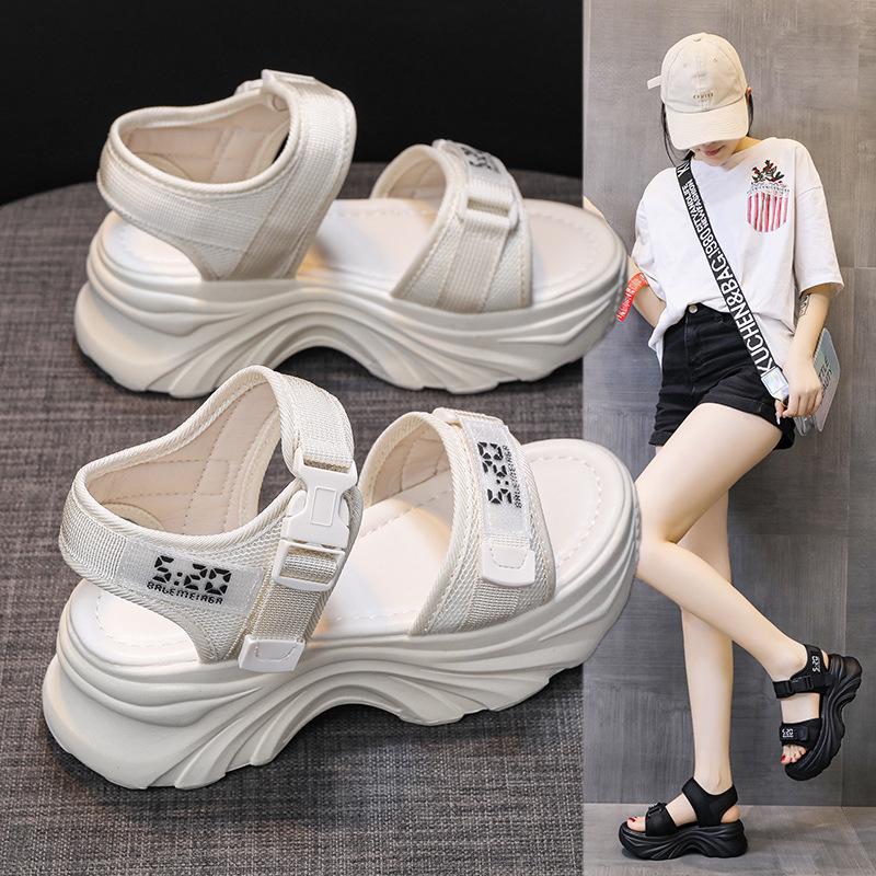 Sports sandals women's summer 2025 new beach casual shoes sponge cake thick sole high heel soft sole inner height increase