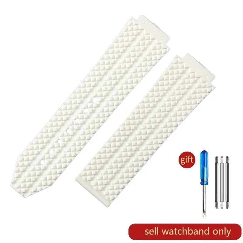 Für Hublot Yubo Hochwertiges Silikon Wasserdichtes Uhrenarmband Classic Fusion Big Bang Gummi Herren 26*19mm 24*17mm Zubehör J01-White-No Buckle  24x17mm