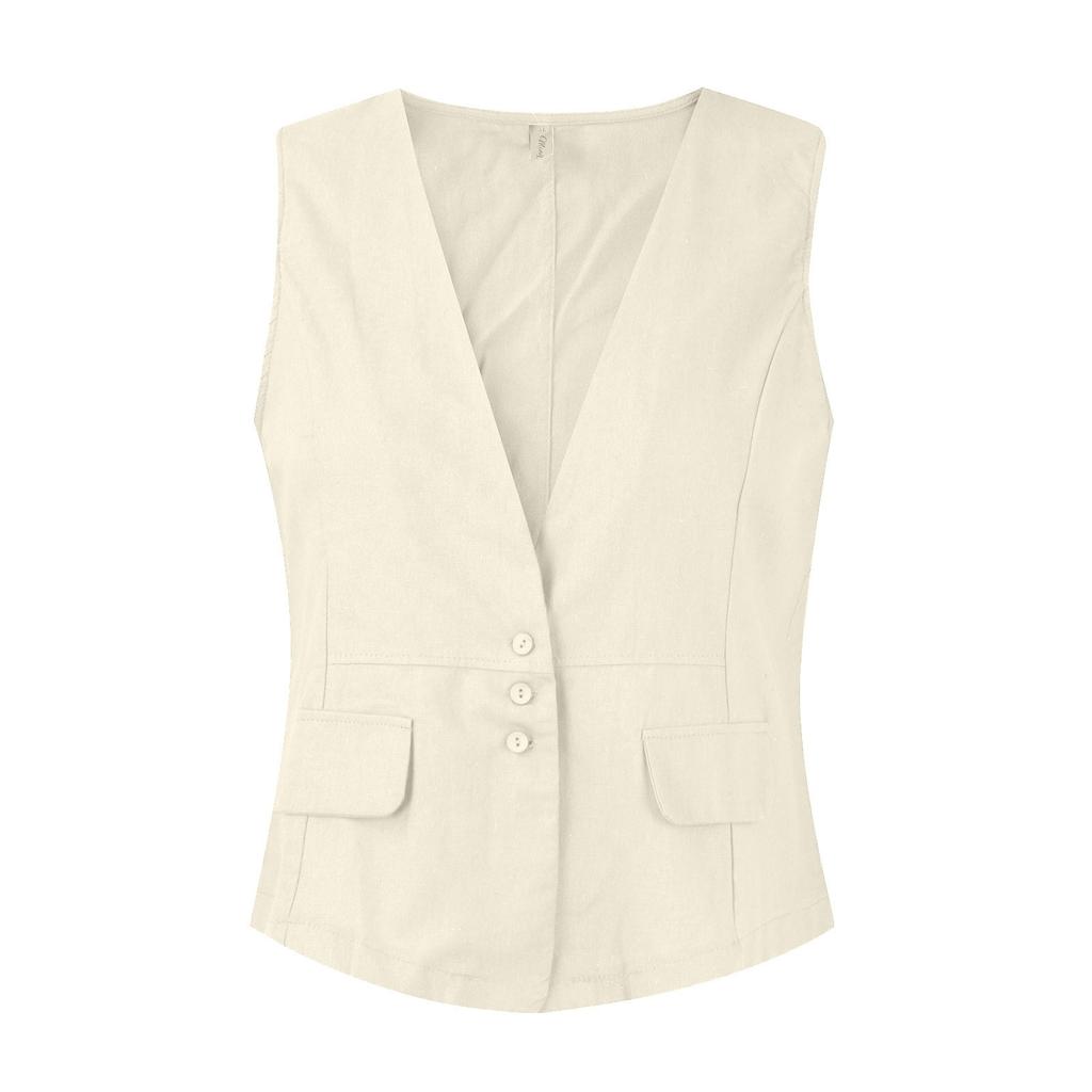 Vintage Vest Summer Deep V-Neck Solid Casual Sleeveless Tank Tops Cotton Linen Thin Outerwear Vest Coat