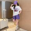Girls Korean Version of the Casual Sports Suit Summer Dress Middle and Large Children Short-Sleeved Shorts Letter Short-Sleeved
