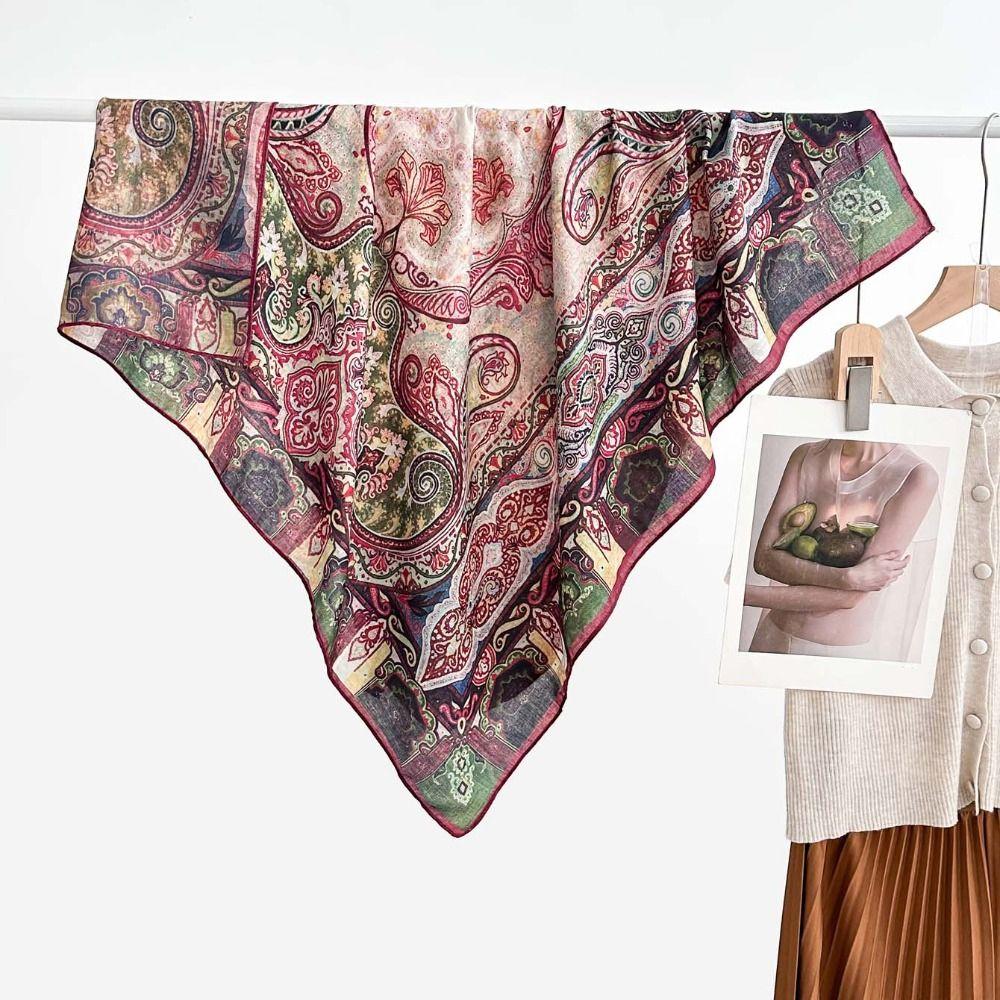 Sunscreen Double-sided Printed Silk Scarf Lightweight Retro Patterned Square Shawl  Spring