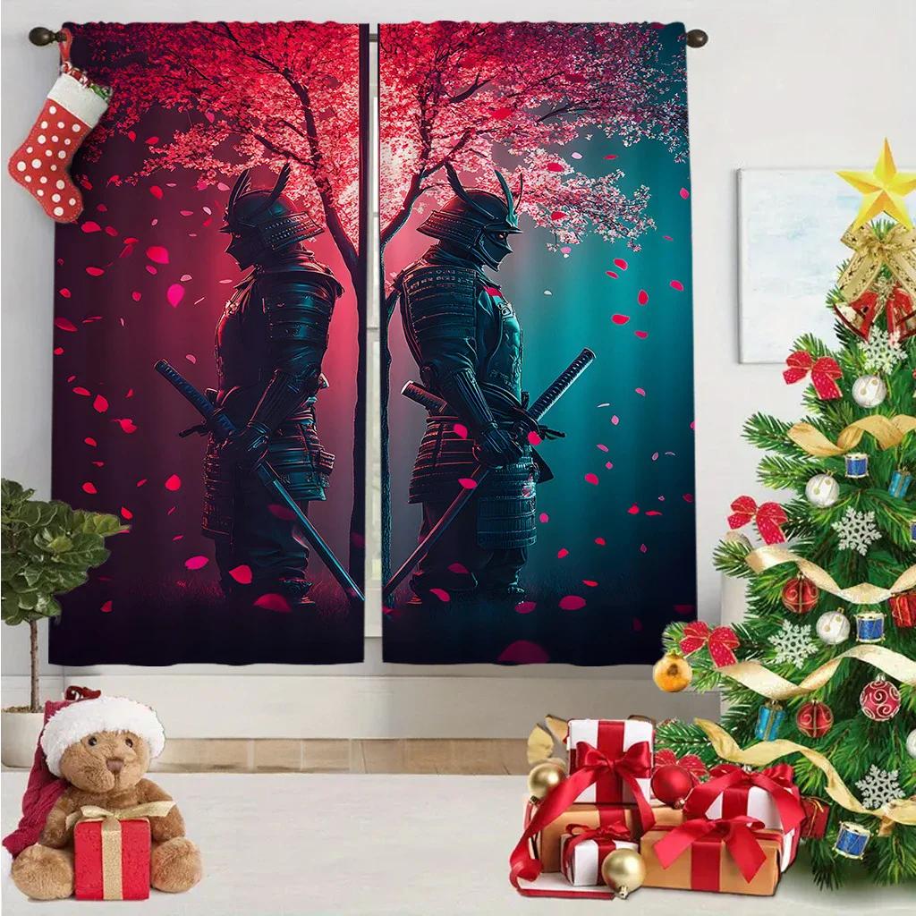 2pcs- Classic samurai design printed curtains   pole bag curtains   home decoration   room decoration