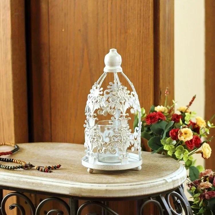 

1pcs American Rural Style European Patterned Tower Styleiron Art Hollow Glassretro Vintage Art Wind Lamp Decoration Candlestick