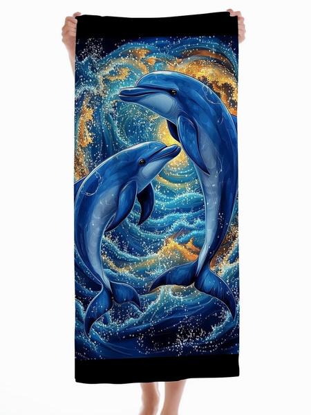 

Dolphins Ocean Print Bath Towel - Large Soft Beach Towel for Family & Travel, Bright Colors & Unique Design for Summer Vibes W30*H60(CM)