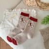 Female Autumn Winter Fashion New Year Christmas Bow Red Wool In Tube Socks